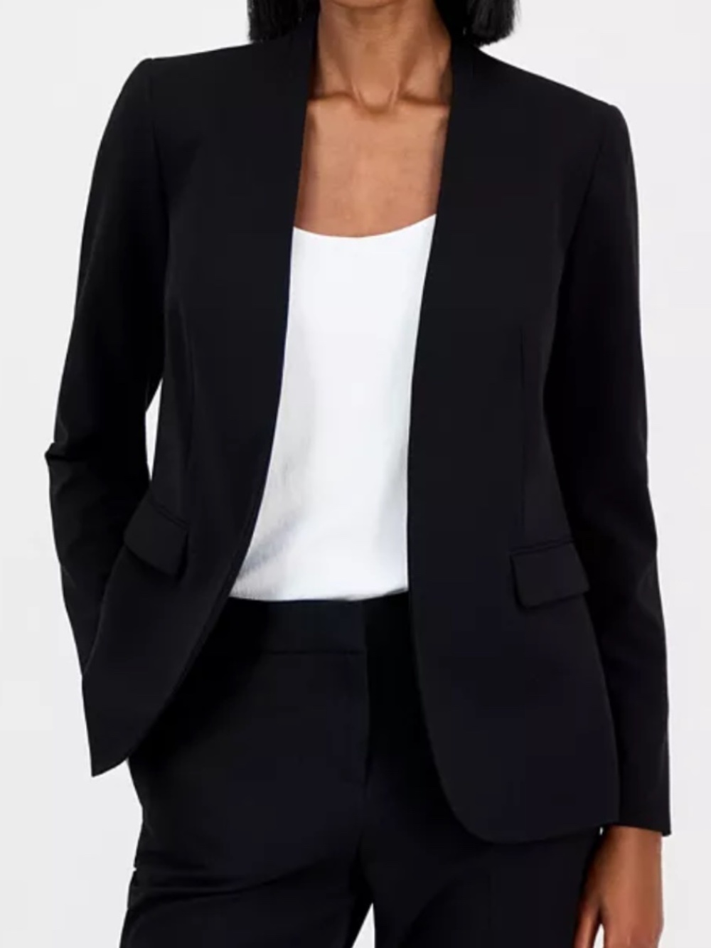 Nine West Black Single-Button Collarless Fully Lined Blazer Jacket Size 8